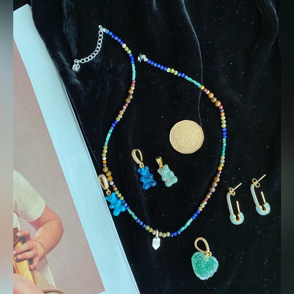 Crystal Haze Bear Turquoise Pendant-gold pave connector - Picture 3 of 3